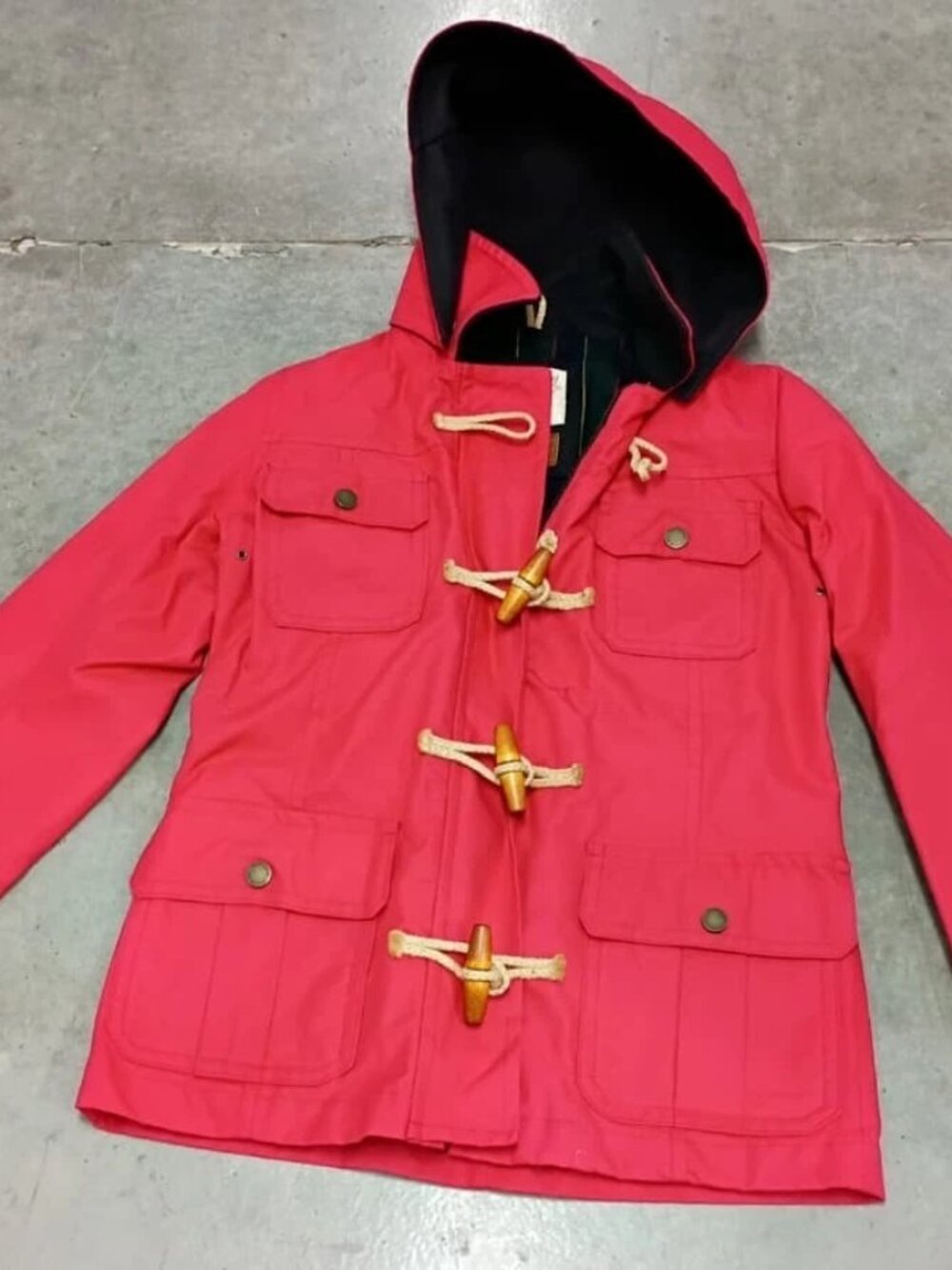 Gloverall Womens 4 Red Wax Cotton Hooded Duffle Coat Made England Read